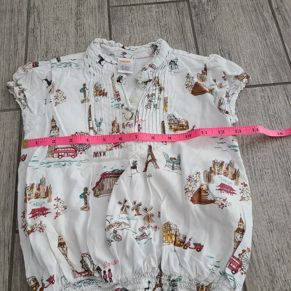 Gymboree travel print blouse white girls size 6